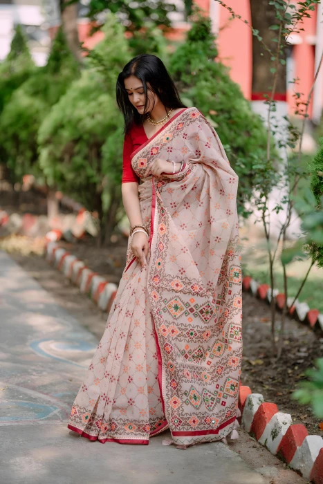 Kath Block And Embroidery Saree With Mirror Work | BLS-03