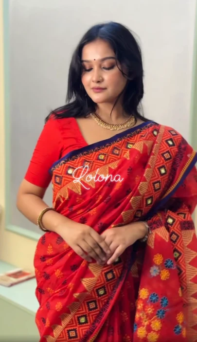 Kath Block And Embroidery Saree With Mirror Work | BLS-06