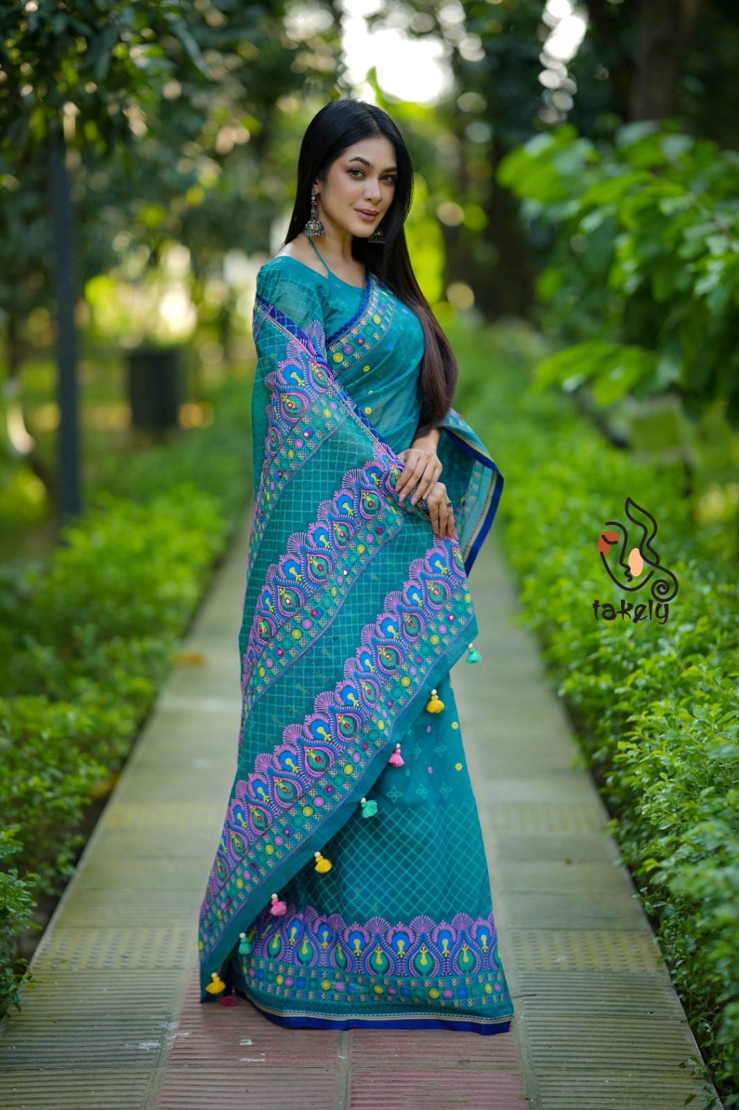 Kath Block And Embroidery Saree With Mirror Work | BLS-08