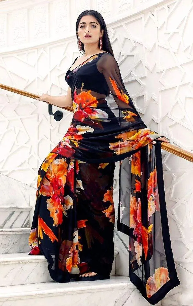 Georgette Printed Saree With Blouse Piece