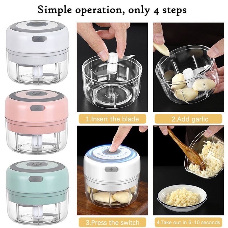 Electric Garlic Chopper Mini Food Slicer Portable Garlic Masher Mincer  Press, Wireless Food Processor For Garlic Pepper Celery Ginger Meat