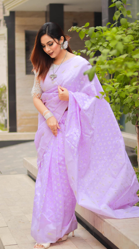 Nakful jamdani Saree Light Purple Color