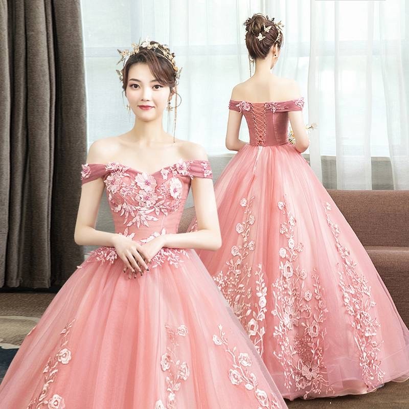 Off Shoulder Handmade Lace Embroidery Women Wedding Party Ball Gown Prom Dress