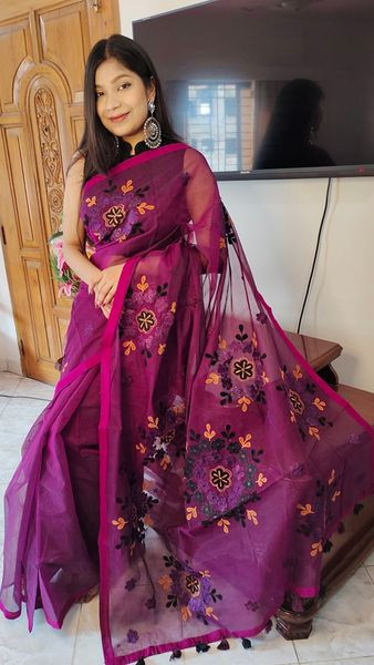 Premium quality New Applique and Embroidery Saree Purple