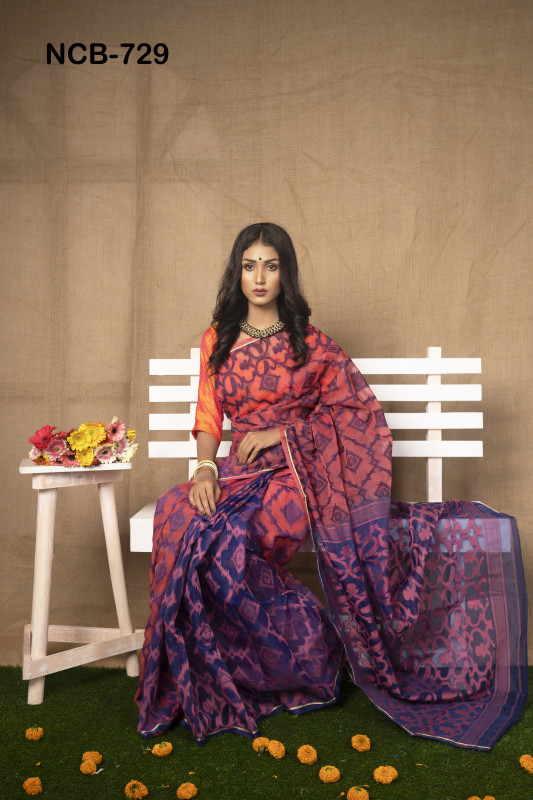 Multi Colour Moslin Jamdani Saree for Women