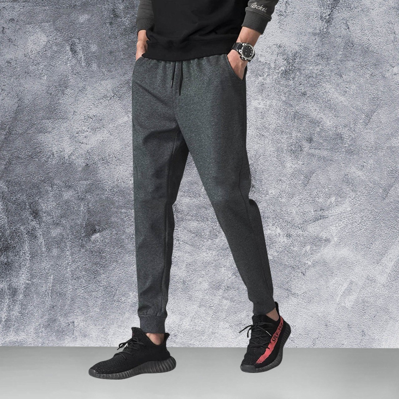 Black Cotton Joggers for Men