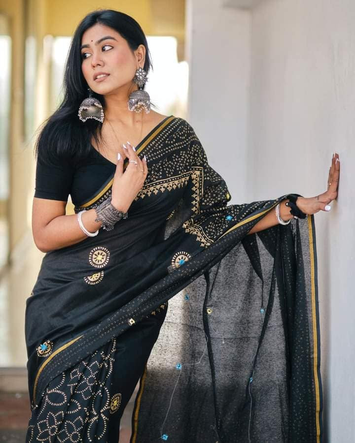 Premium Quality Soft Resmi Silk Saree Black Color