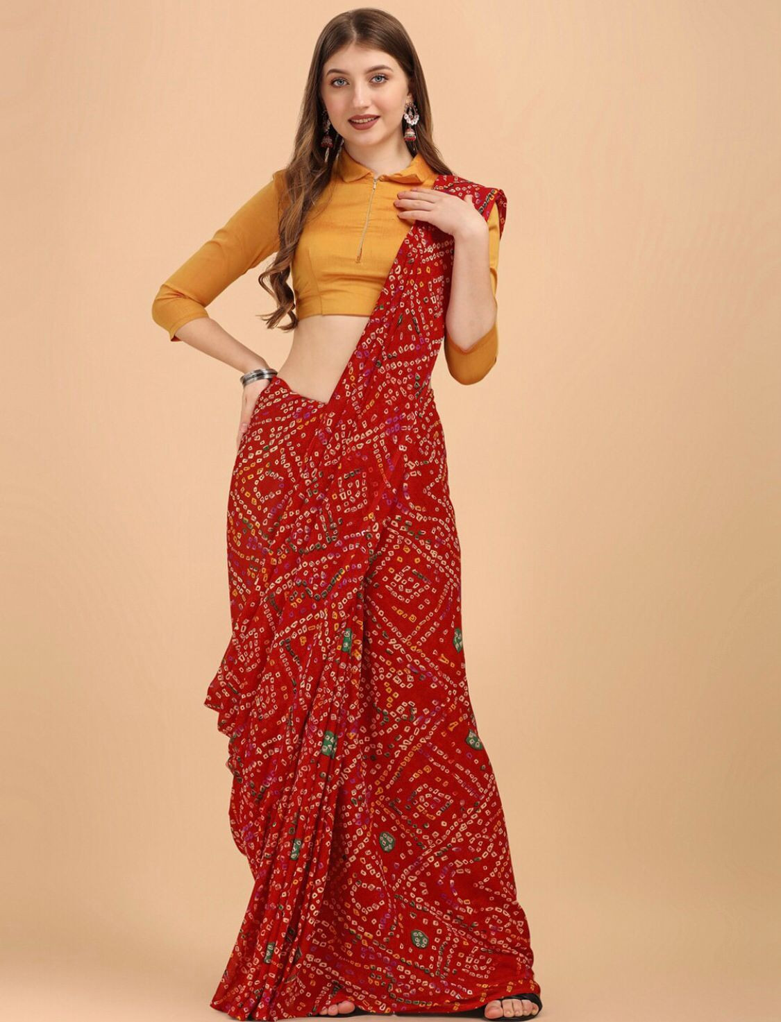 Bandhani Printed Pure Georgette Saree With Blouse Piece