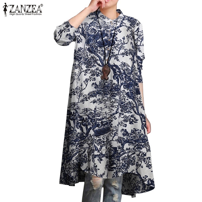 ZANZEA Women Long Sleeve Vintage Floral Printed Casual Blouse