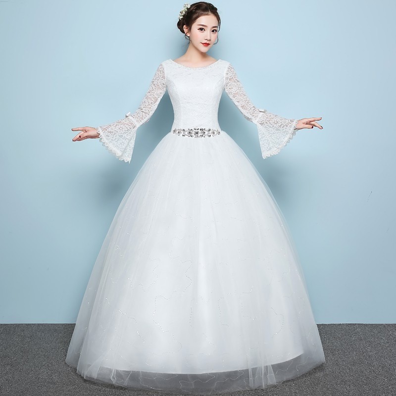 Women Bridal White Long Sleeve High Quality Lace Wedding Bridal Gown