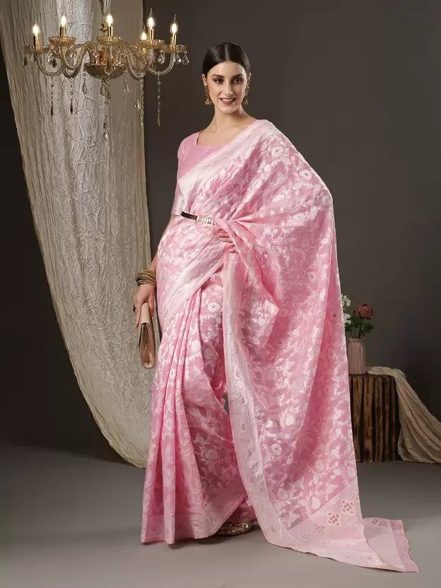 Woven Kanjivaram Cotton Silk Saree  (Pink)