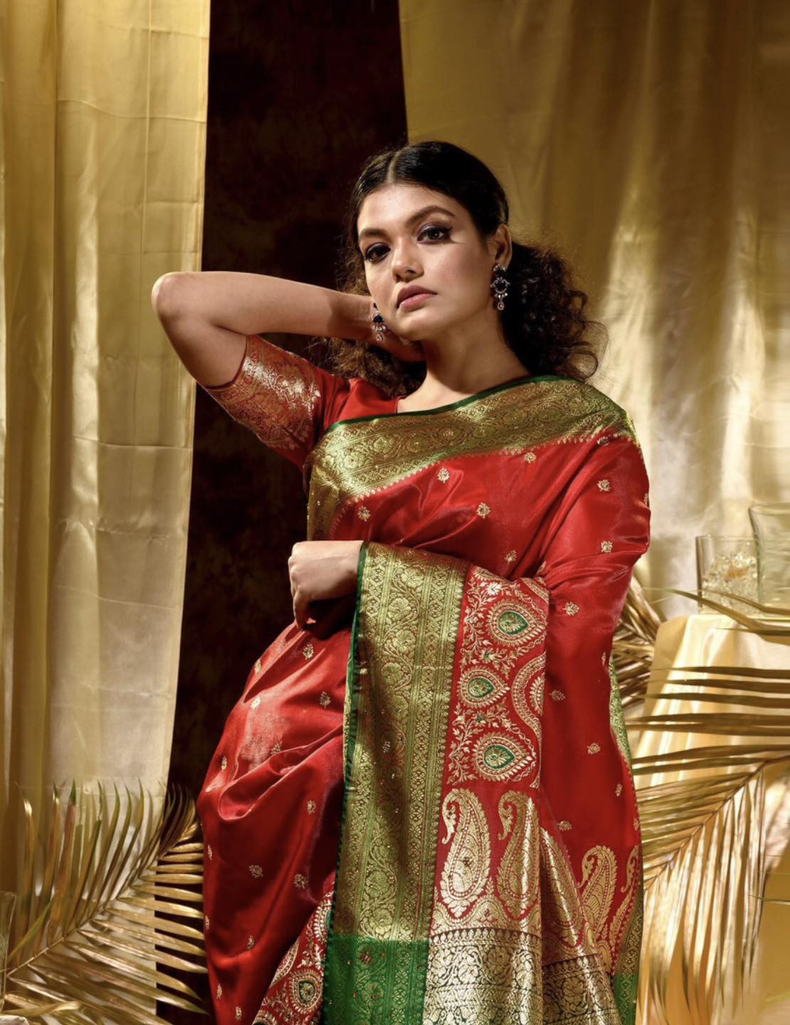 Embroidered Banarasi Satin Saree  (Maroon)