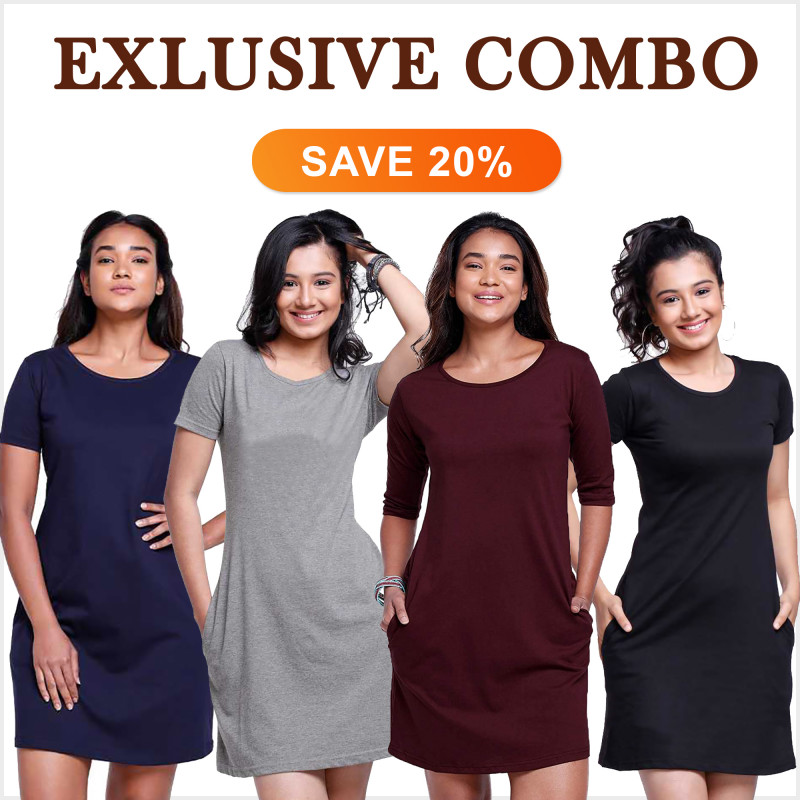 4pc Combo - Manfare's 3 Quarter Cotton T-Shirt Dress