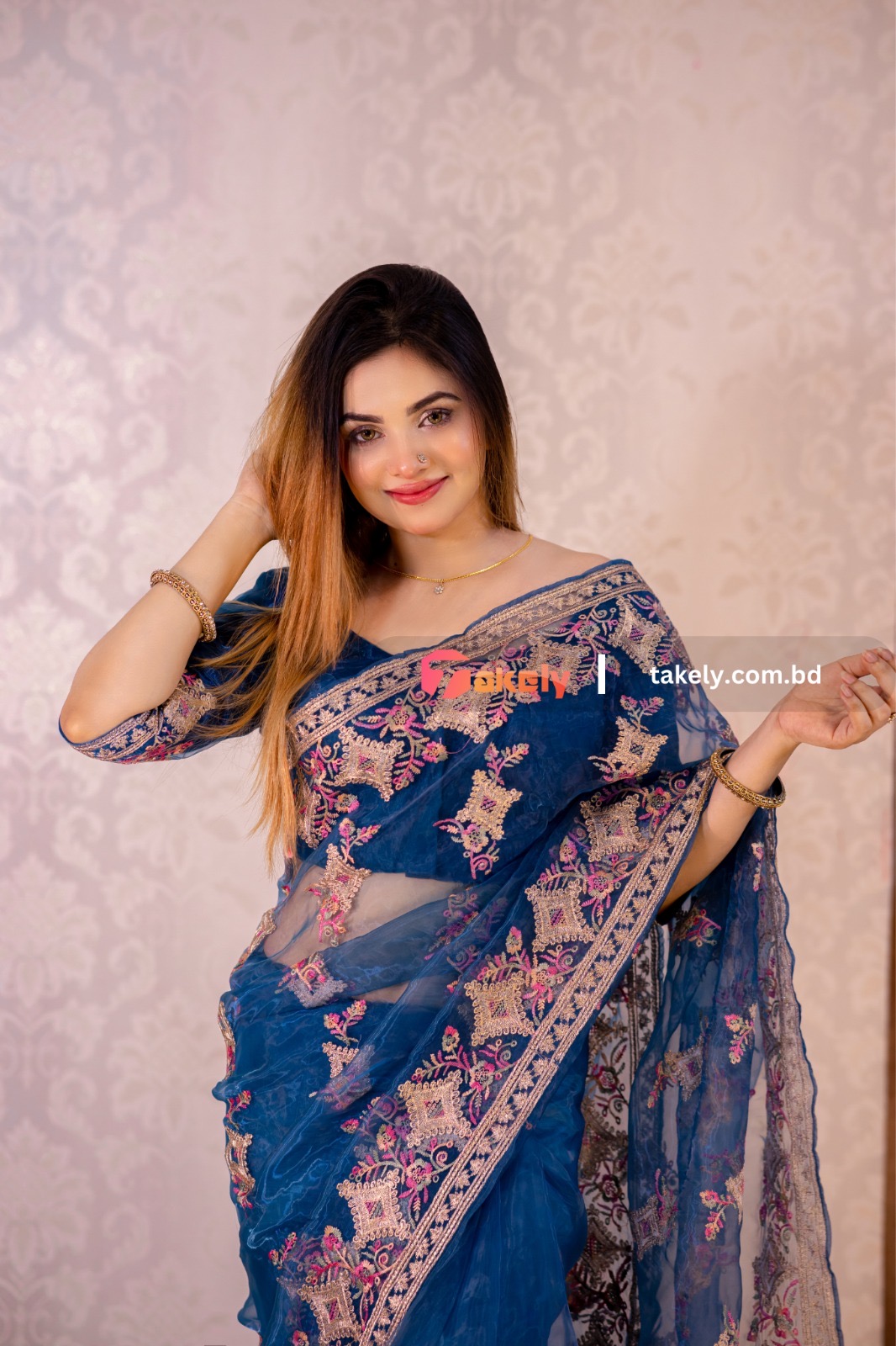 এক্সক্লুসিভ অর্গানজা পার্টি শাড়ি। EMB-111