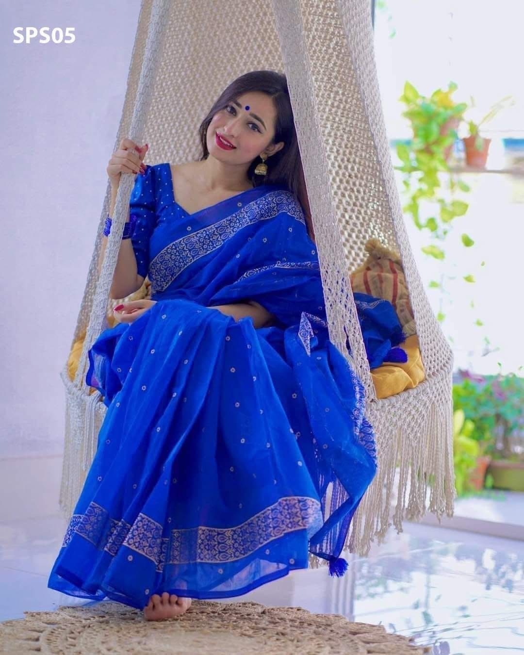 Premium Afsan Print Half Silk Saree With Blouse Piece | SPS-06