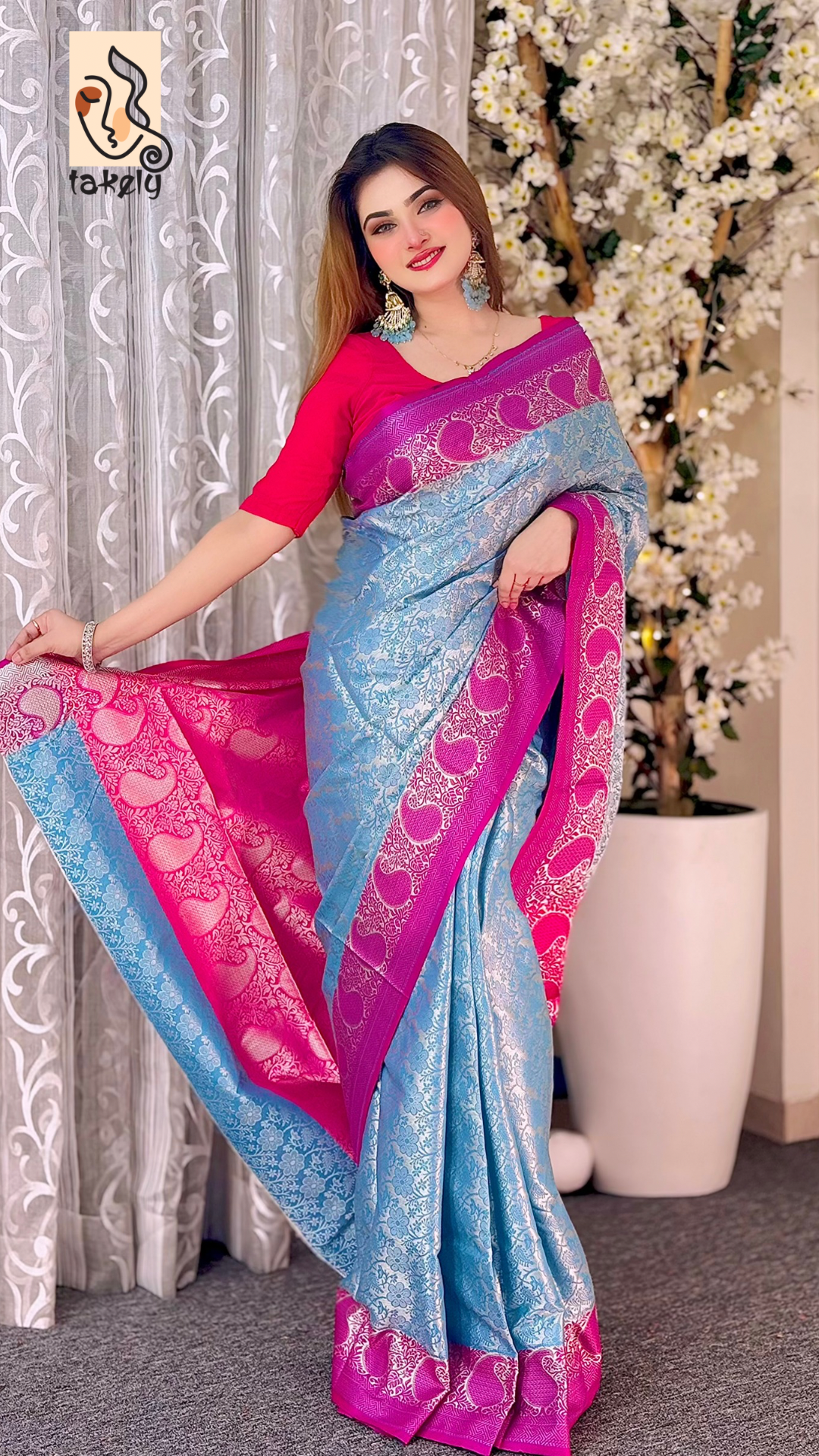 কাঞ্চিপুরম কাতান শাড়ি ব্লাউজ পিস সহ।PKS-05