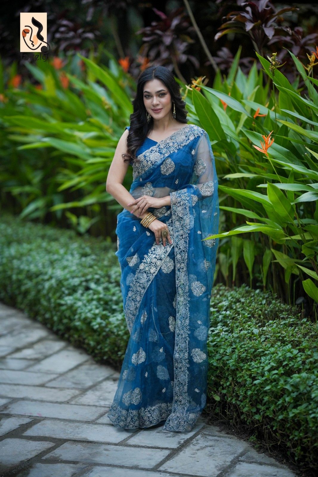 Peacock Blue Color Organza Silk Embroidery Saree With Running Blouse | EMB-117