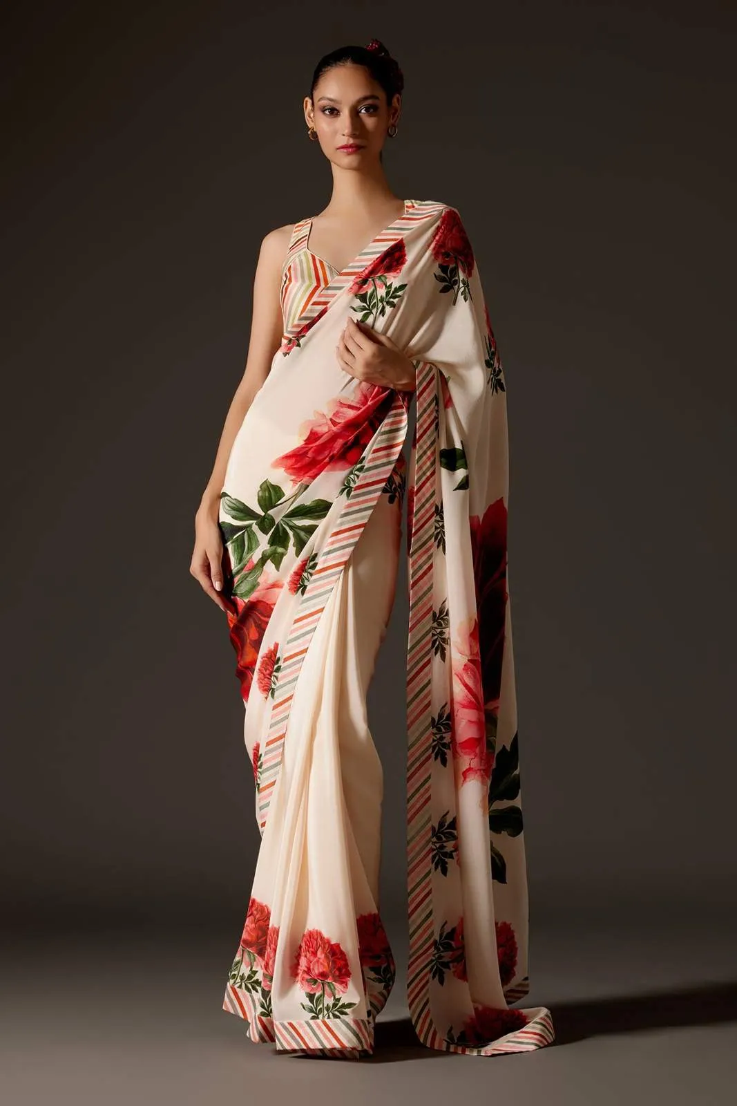 Digital Printed Satin Silk Saree With Blouse Piece | P00115