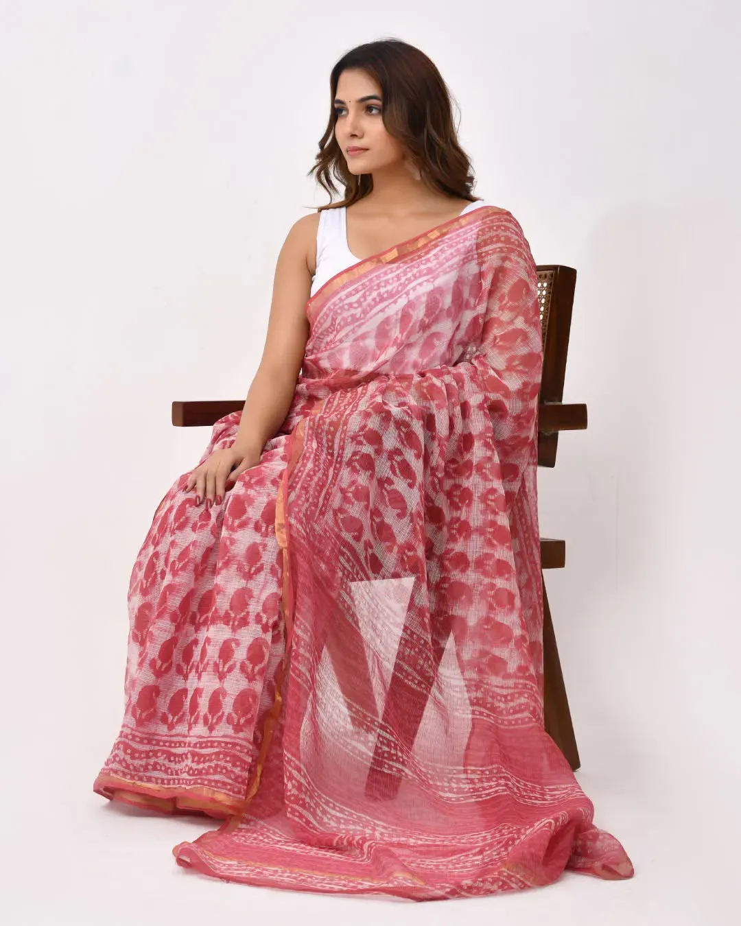 Premium Kota Doria Cotton Block Design Saree | P00118