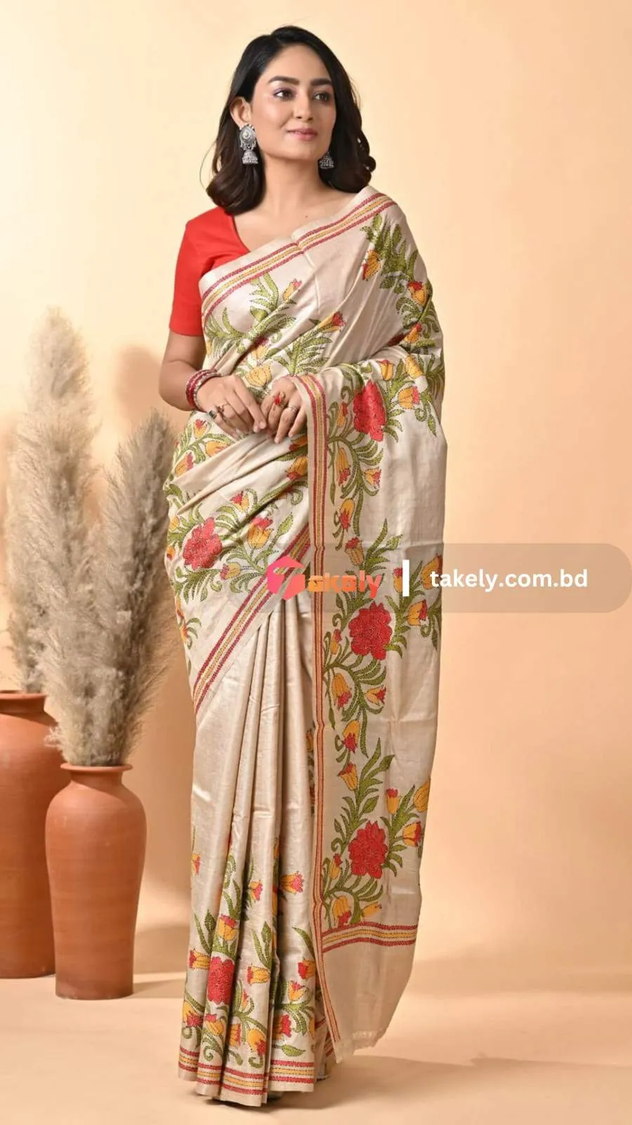 Kantha Stitch Design Digital Print Saree | P00128