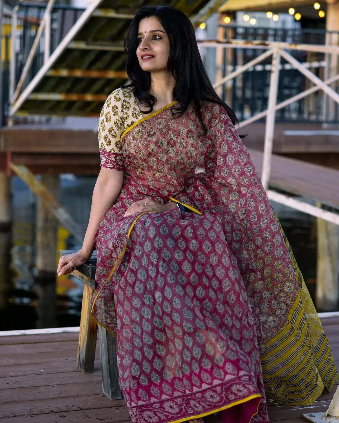 Traditional Block Design Digital Print Kota Doria Cotton Saree | P00134