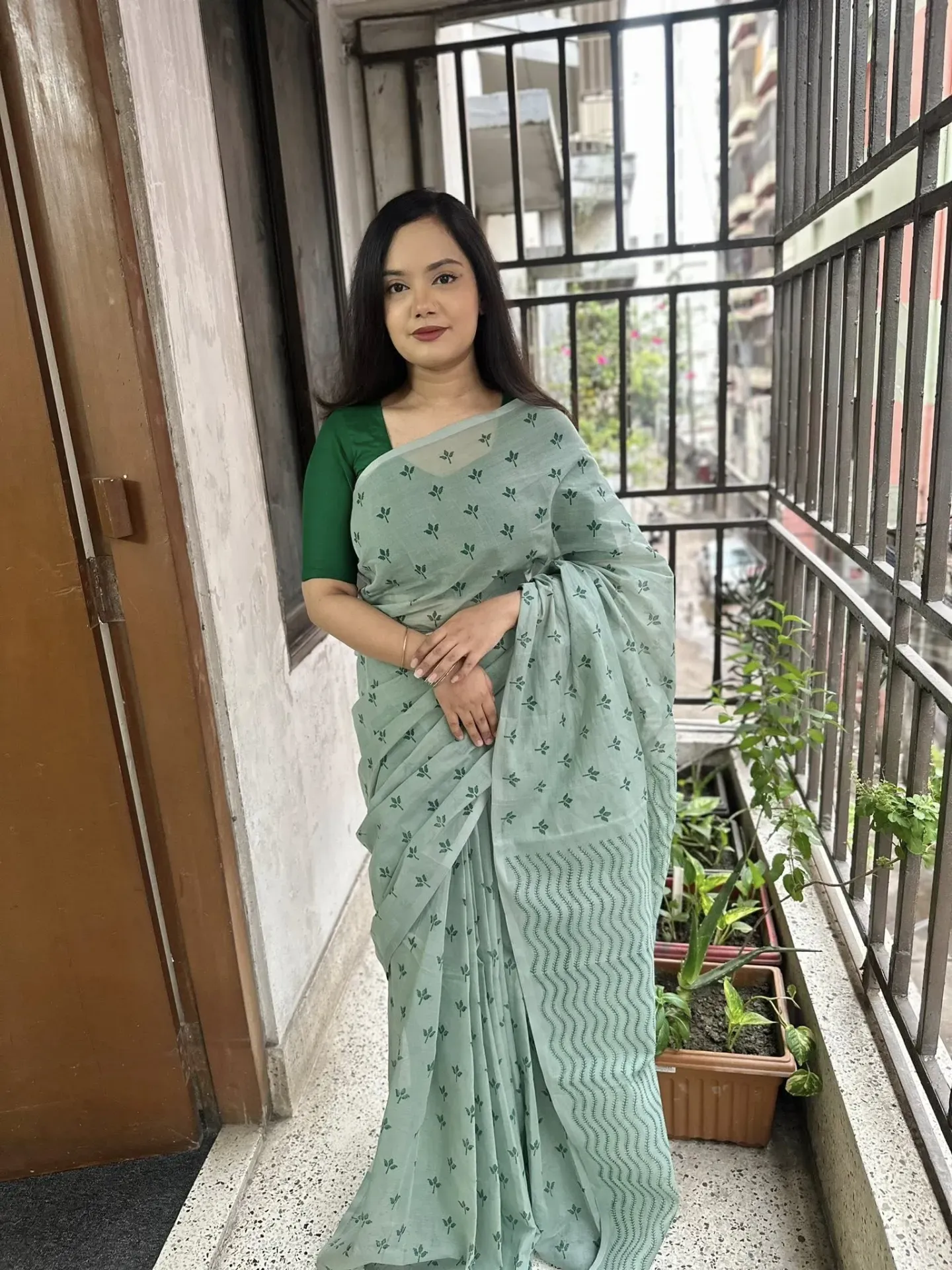 Handloom Cotton Hand block Printed Saree | P00141