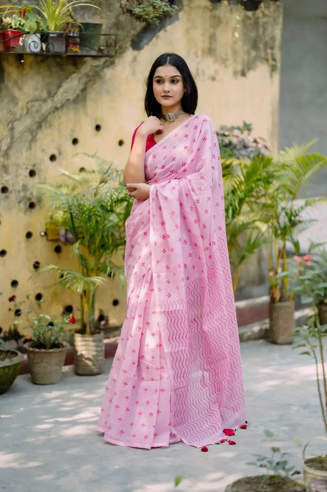 Handloom Cotton Hand block Printed Saree | P00144