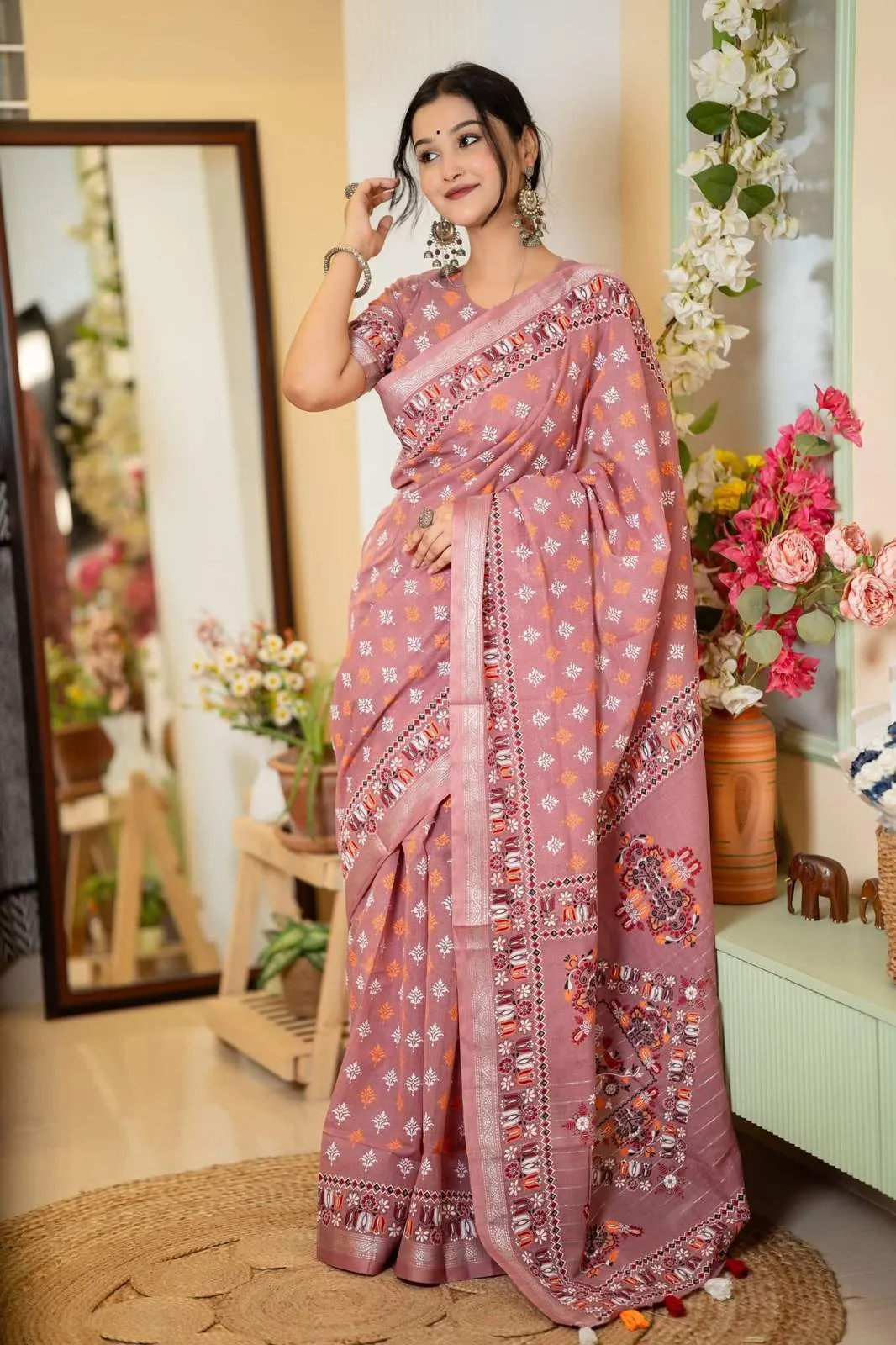 Arong Cotton Block Printed Shari | P00149