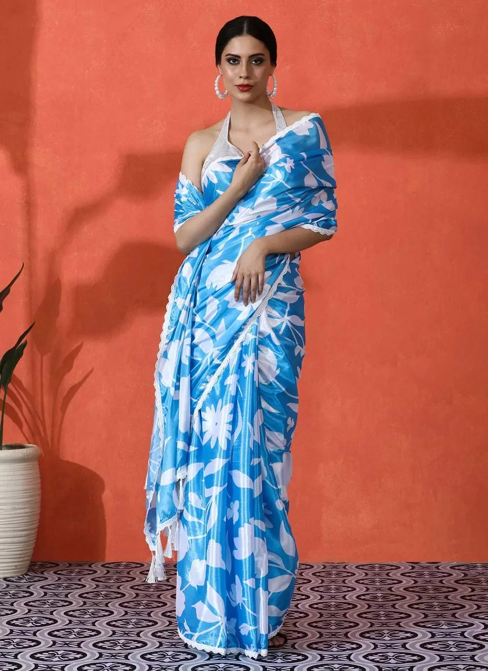 Digital Printed Satin Silk Saree With Blouse Piece | P00156