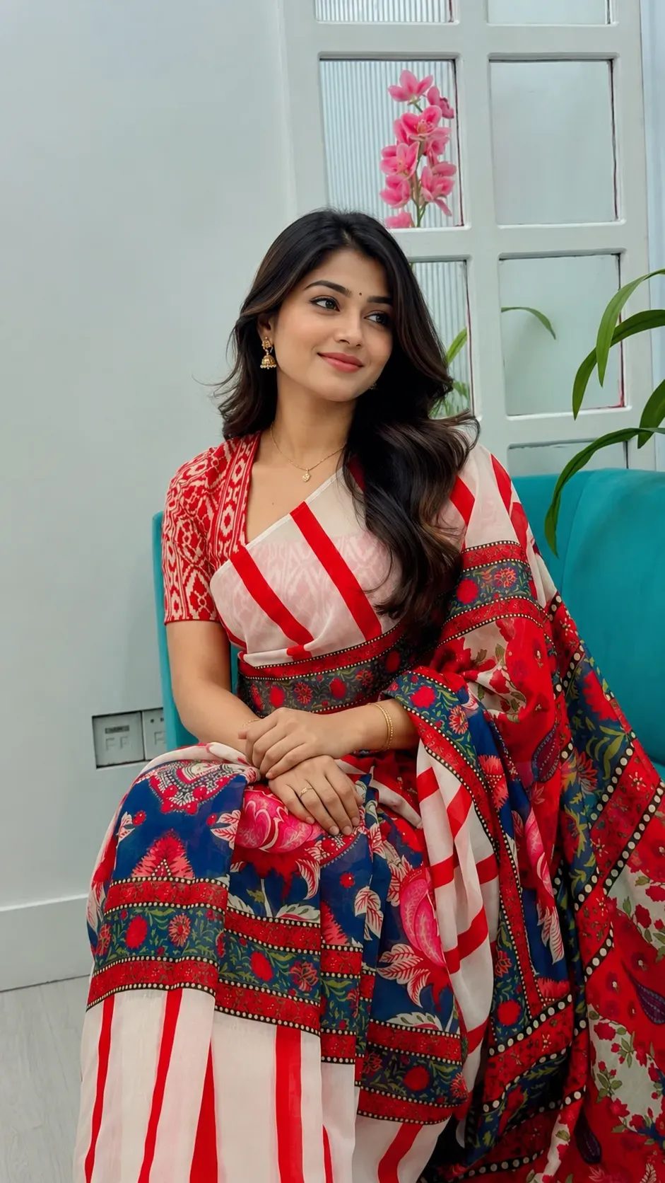 Semi Moslin Silk Digital Printed Saree With Blouse Piece | P00166