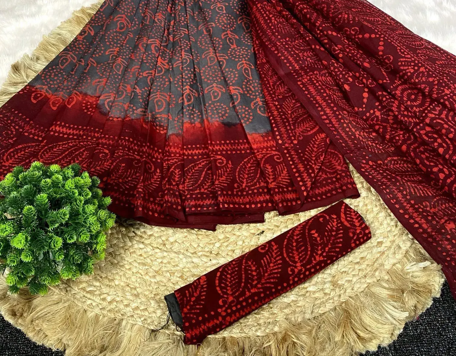 New Silk Batik Design Digital Printed Saree With Blouse Piece | P00185