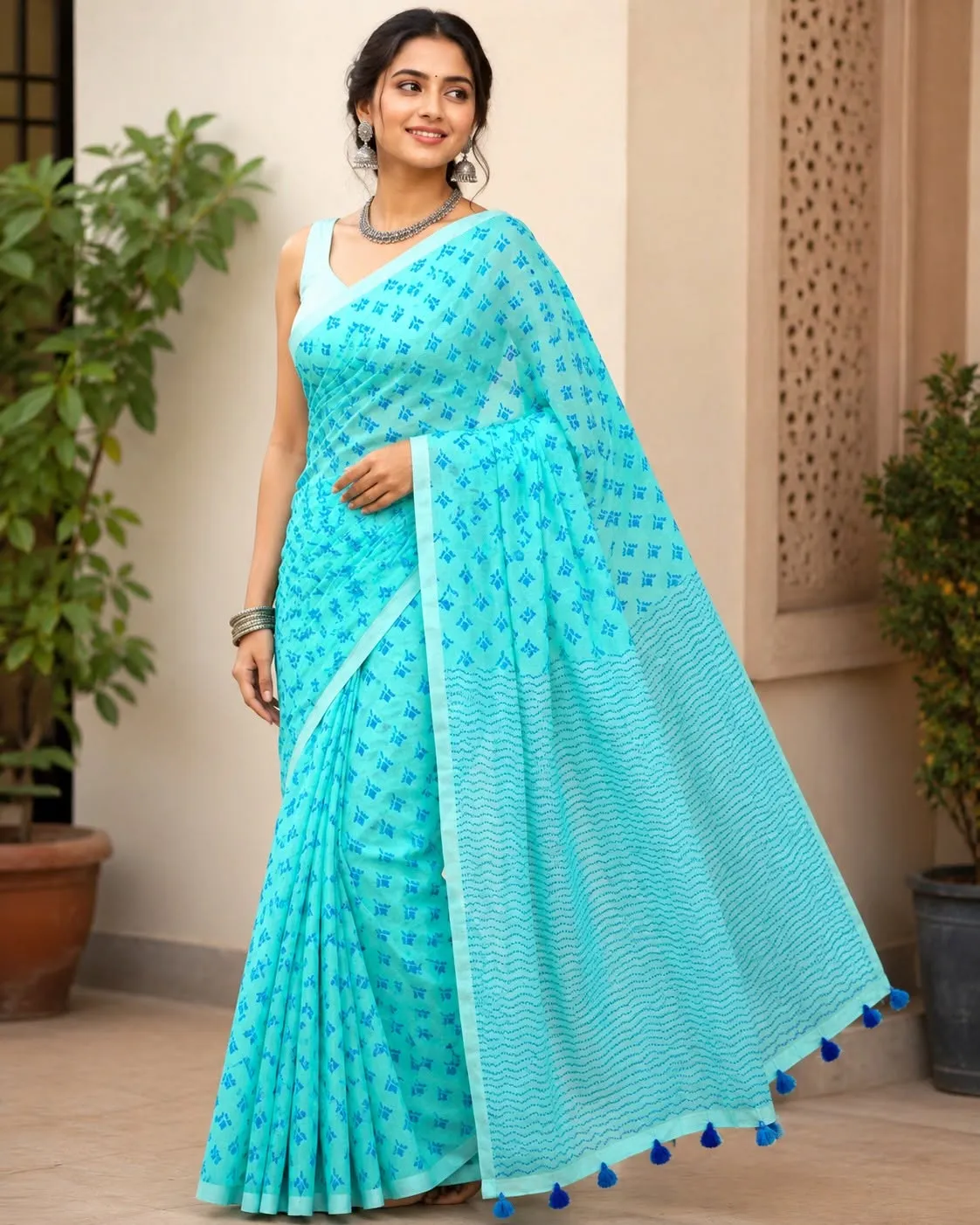 Handloom Cotton Hand block Printed Saree | P00191