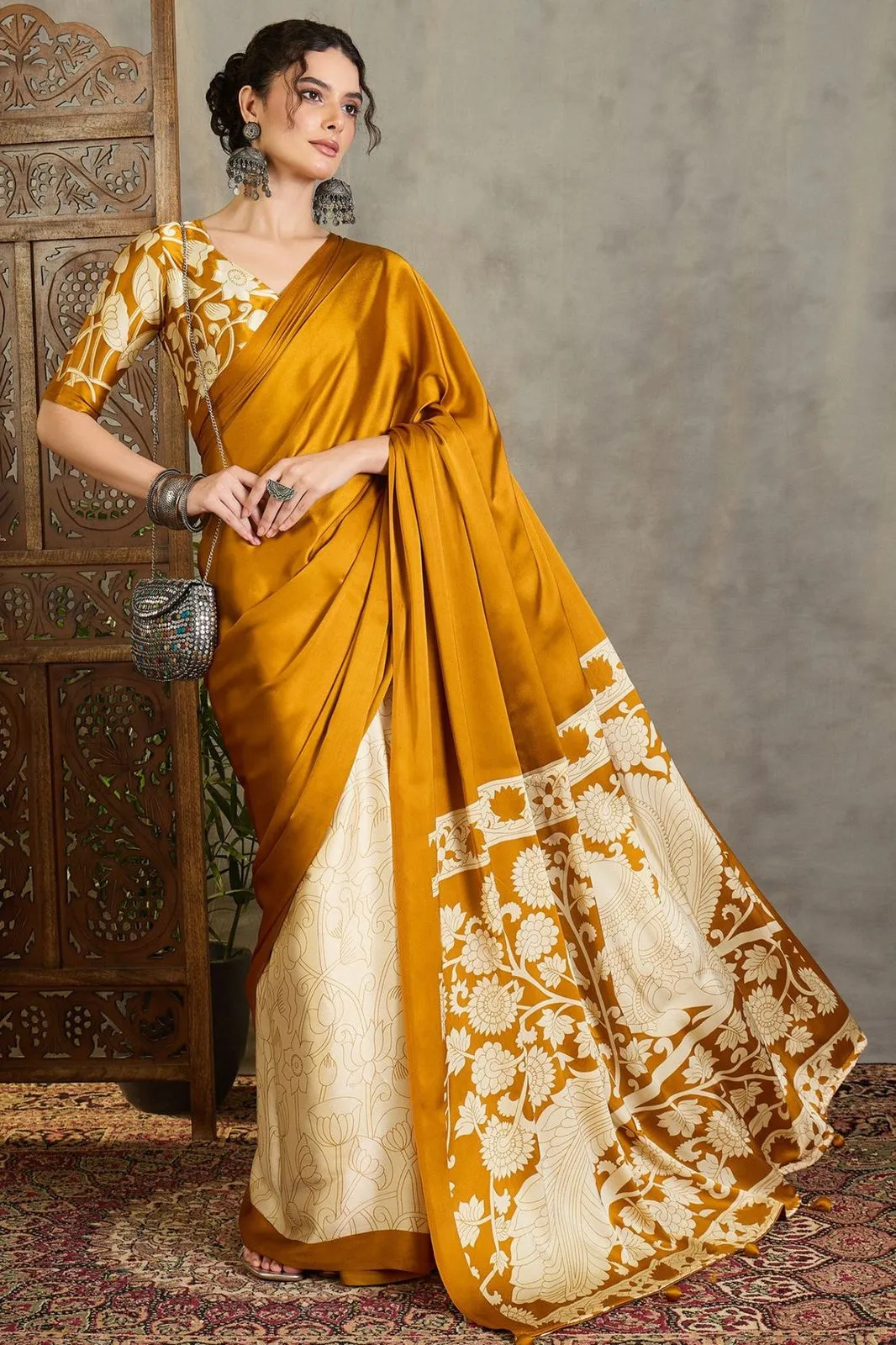 Vintage Maroon Kalamkari Printed Soft Silk Saree | P00192