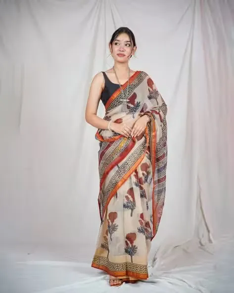 Traditional Block Design Printed Kota dariya saree | P00215