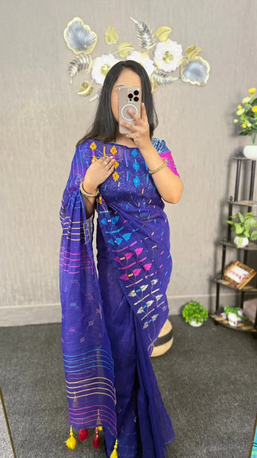 60 Count Dhakaya Jamdani Saree With Blouse Piece | P00234