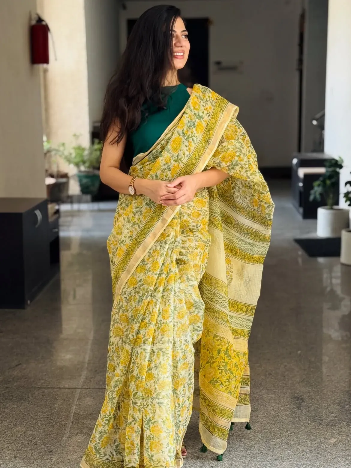 Traditional Block Print Kota Doria Cotton Saree | P00027