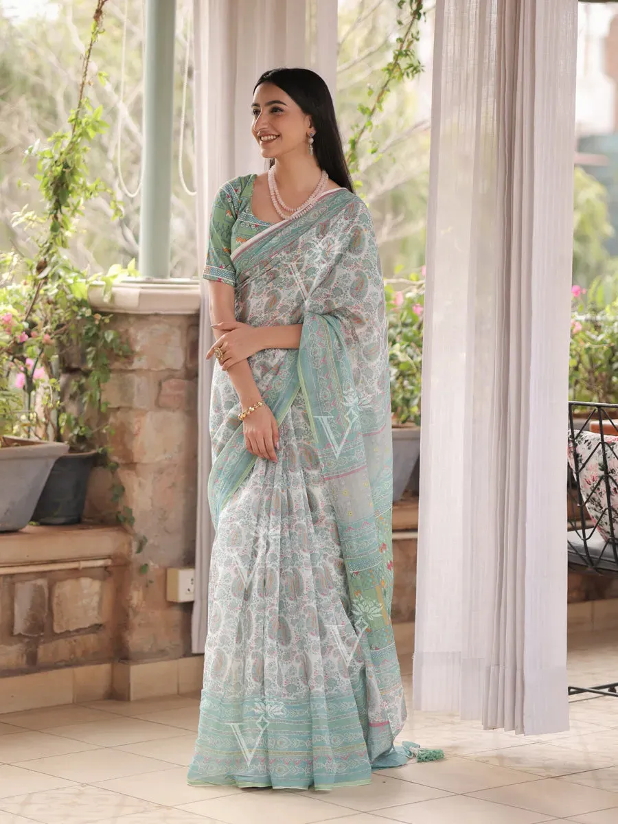 Laurel Green Kota Doria Saree | P00004
