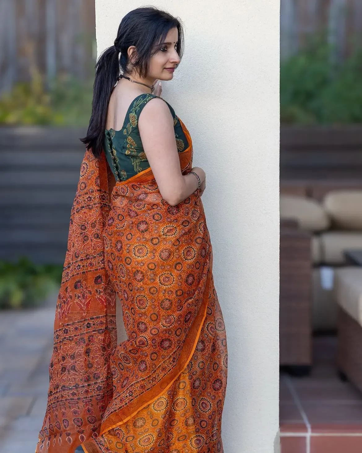 Traditional Block Design Digital Print Kota Doria Cotton Saree | P00041