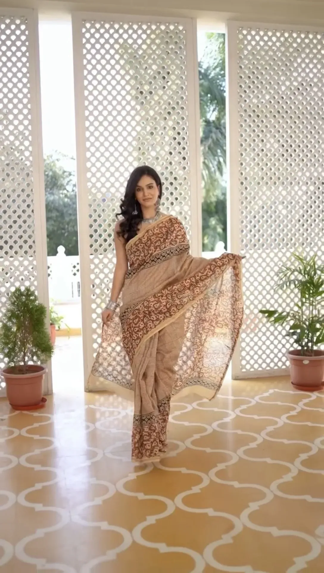 Premium Kota Doria Cotton Block Design Saree | P00046