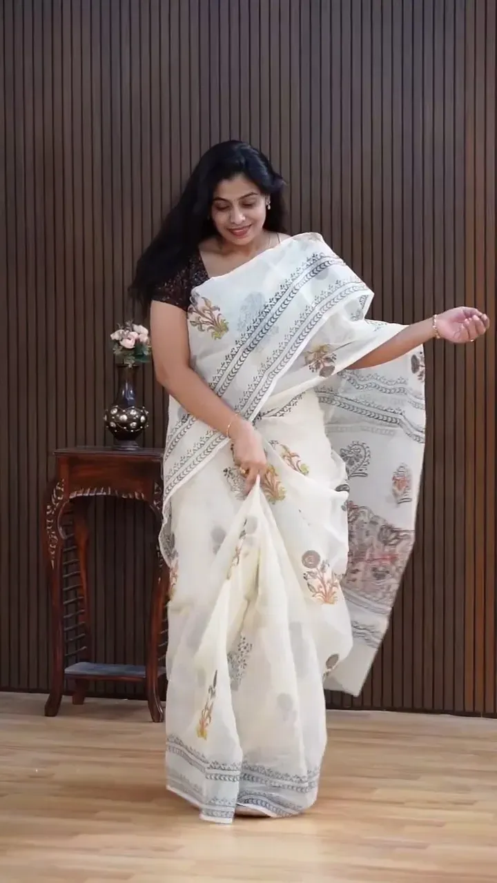 Premium Kota Doria Cotton Block Design Saree | P00005