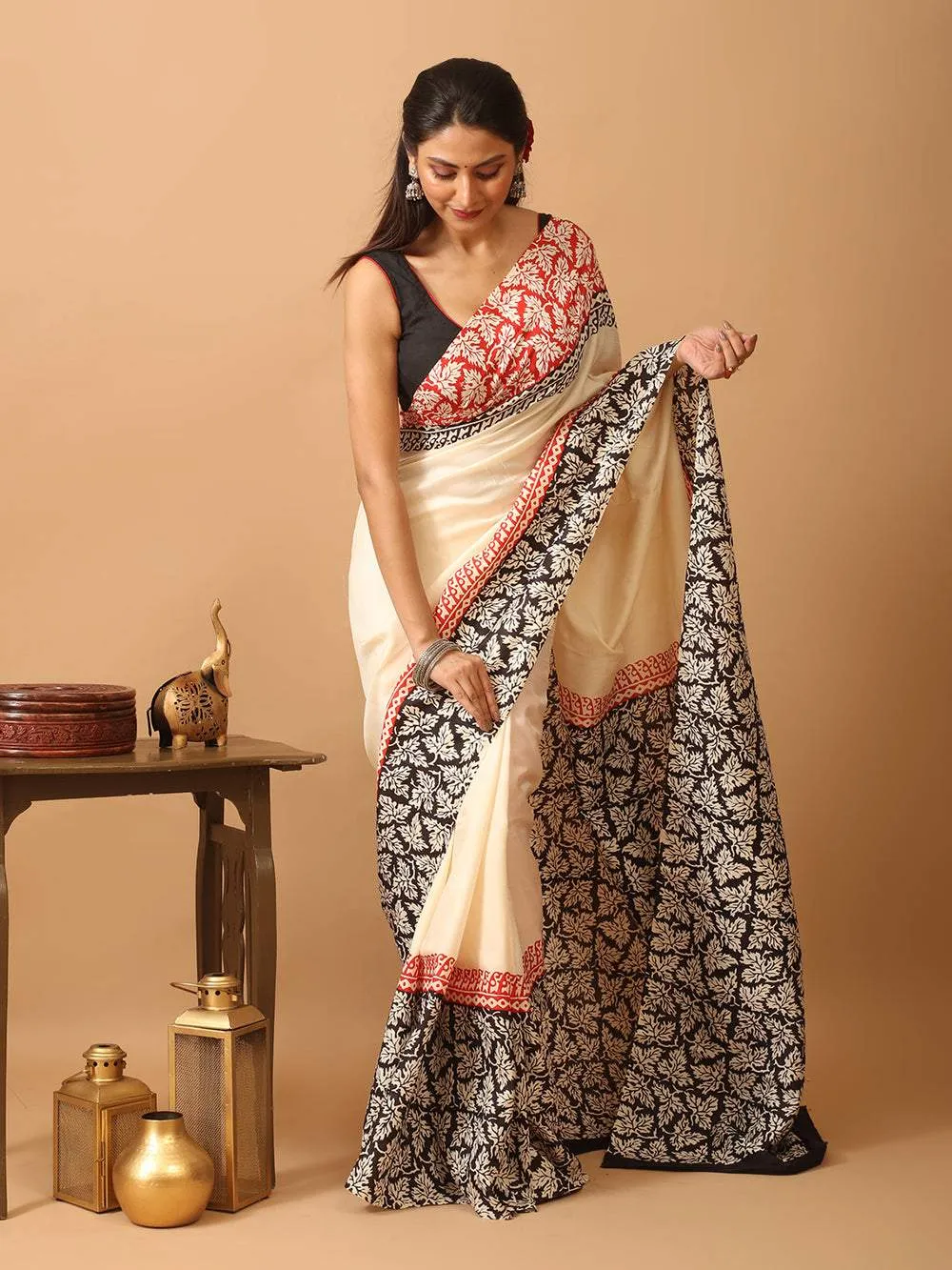 Cream Pure Soft Silk Digital Printed Saree | P00055