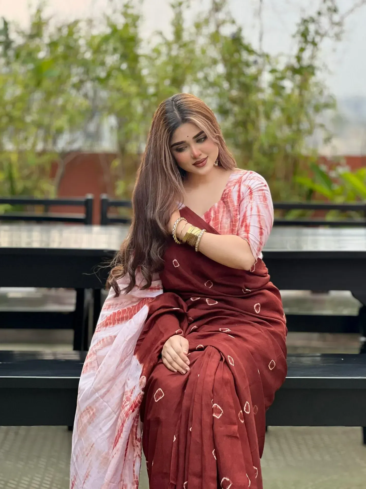 New batik design printed Saree with blouse piece | P00056