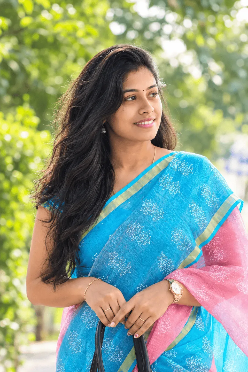 Traditional Block Design Digital Print Kota Doria Cotton Saree | P00057
