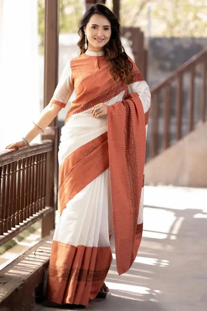 Diya Off White Chanderi Digital Printed Saree | P00060