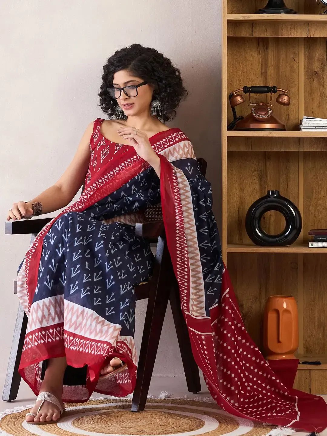 Takely Process Silk Ikat Design Printed Saree With Blouse Piece | P00061