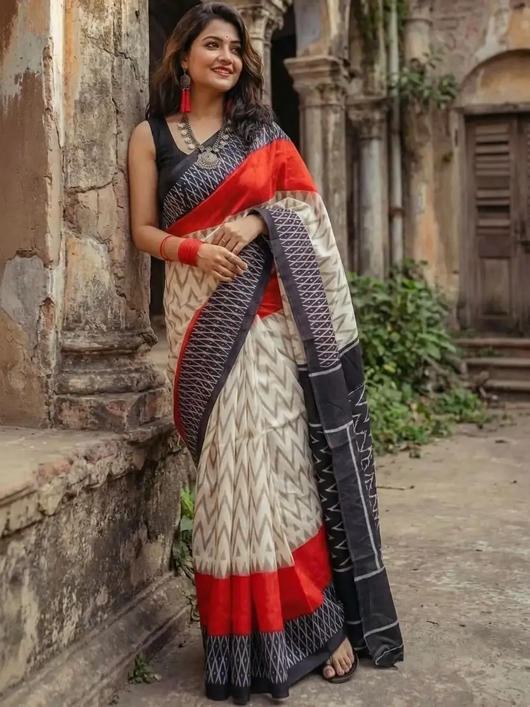 Takely Process Silk Ikat Design Printed Saree With Blouse Piece | P00077