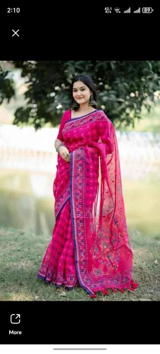 Kath Block And Embroidery Saree With Mirror Work |