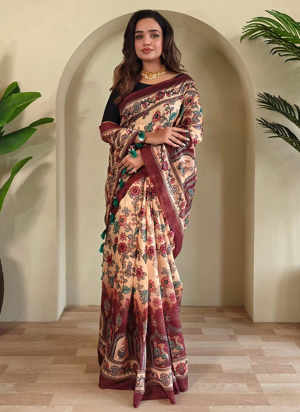 Digital Printed Satin Silk Saree With Blouse Piece | DG-229