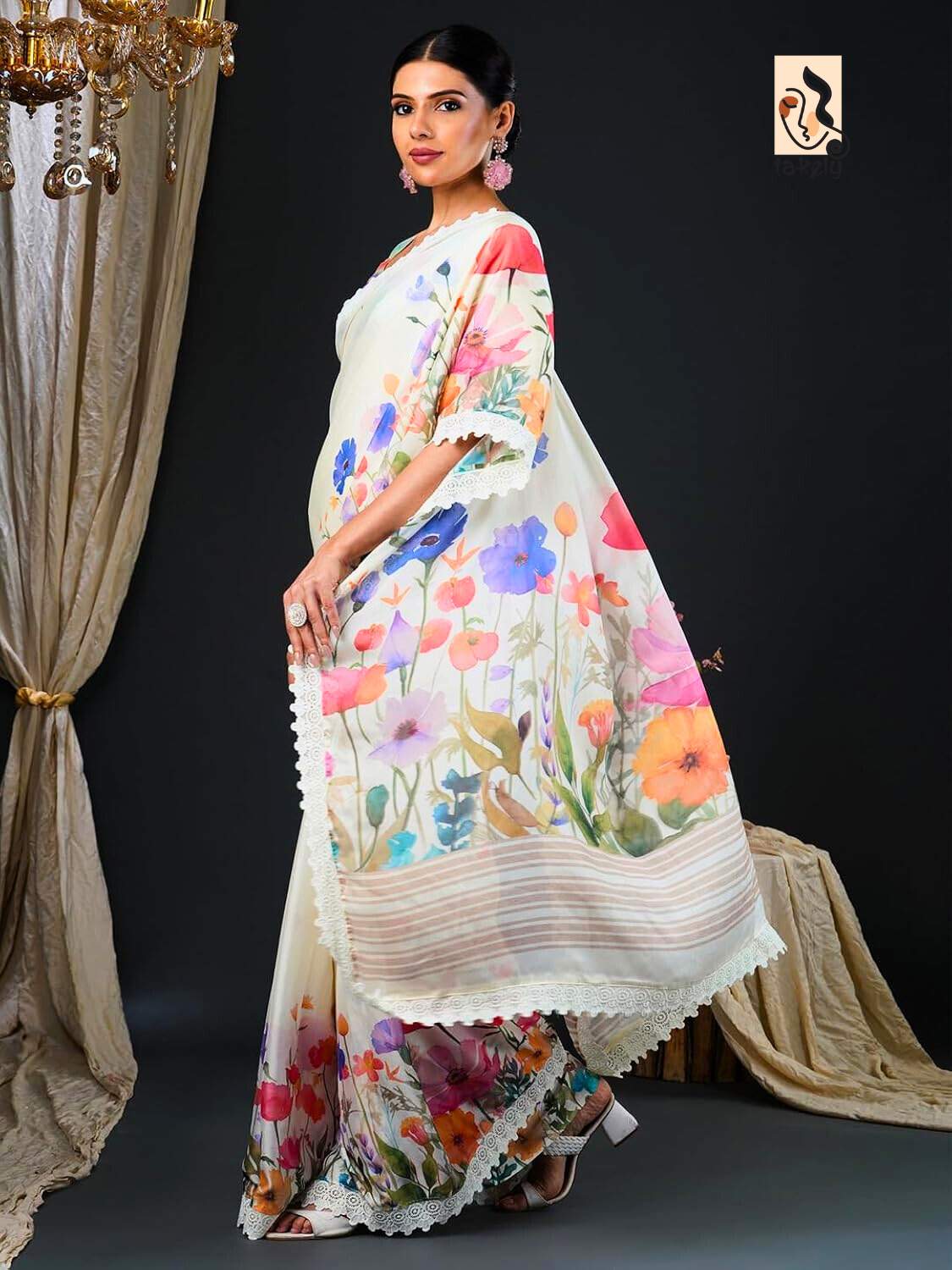 Floral Digital Printed Satin Silk Saree With Blouse Piece | DG-226