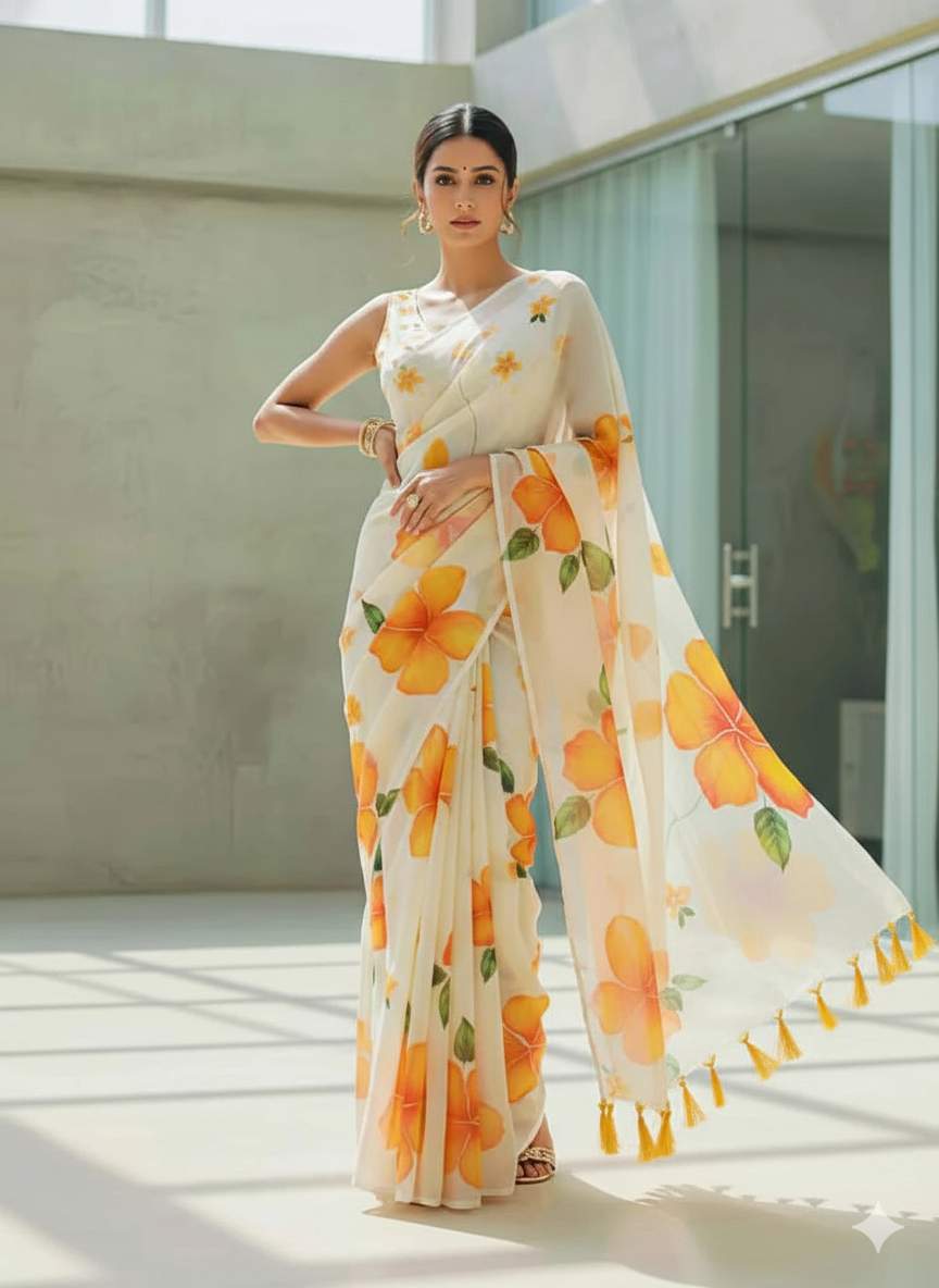 Organza Silk Printed Saree With Blouse Piece | OSP-04